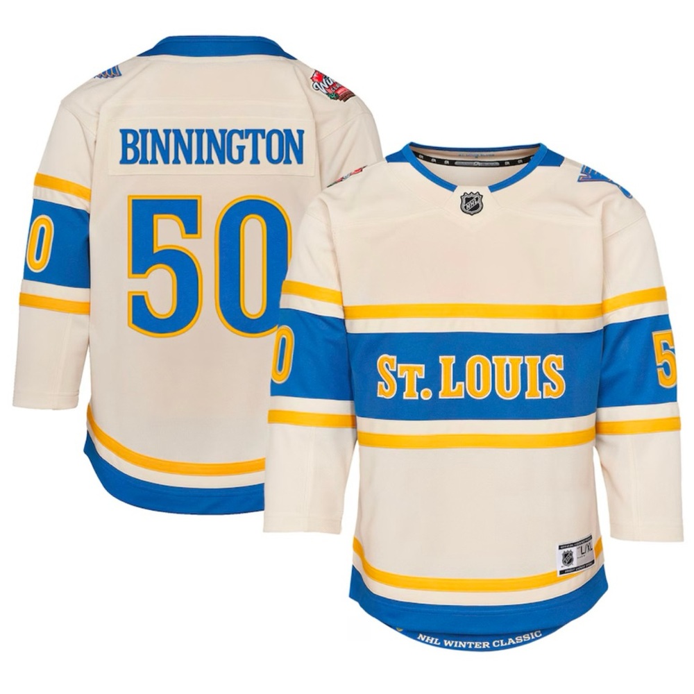 Youth S/M Jordan Binnington St. Louis Blues 2025 Winter Classic Hockey Jersey